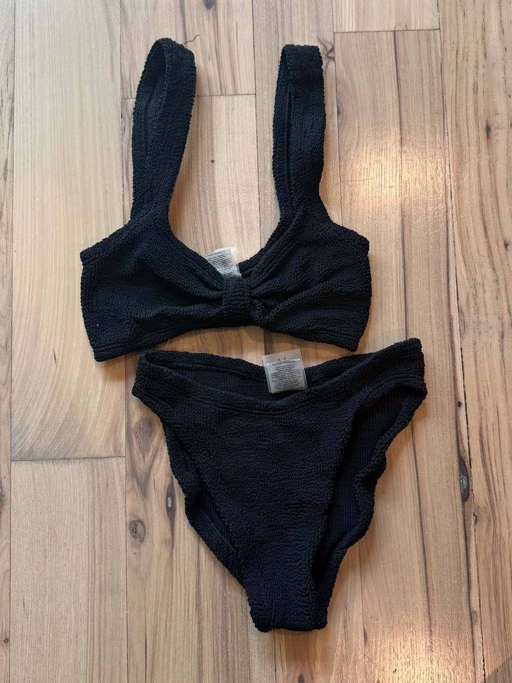 Hunza G Black Textured Bikini Set